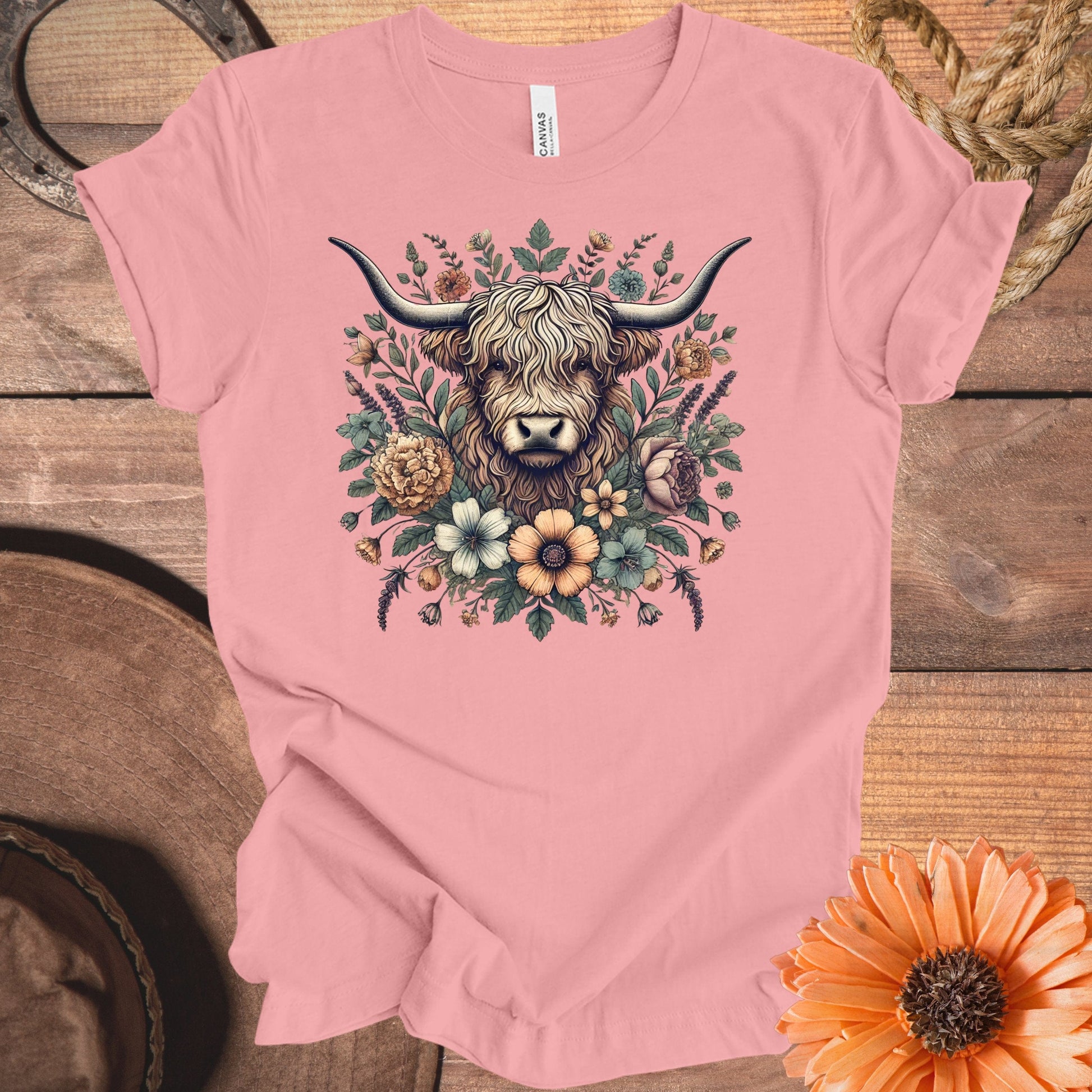 Highland Cow Flower Graphic Printed Tee product type