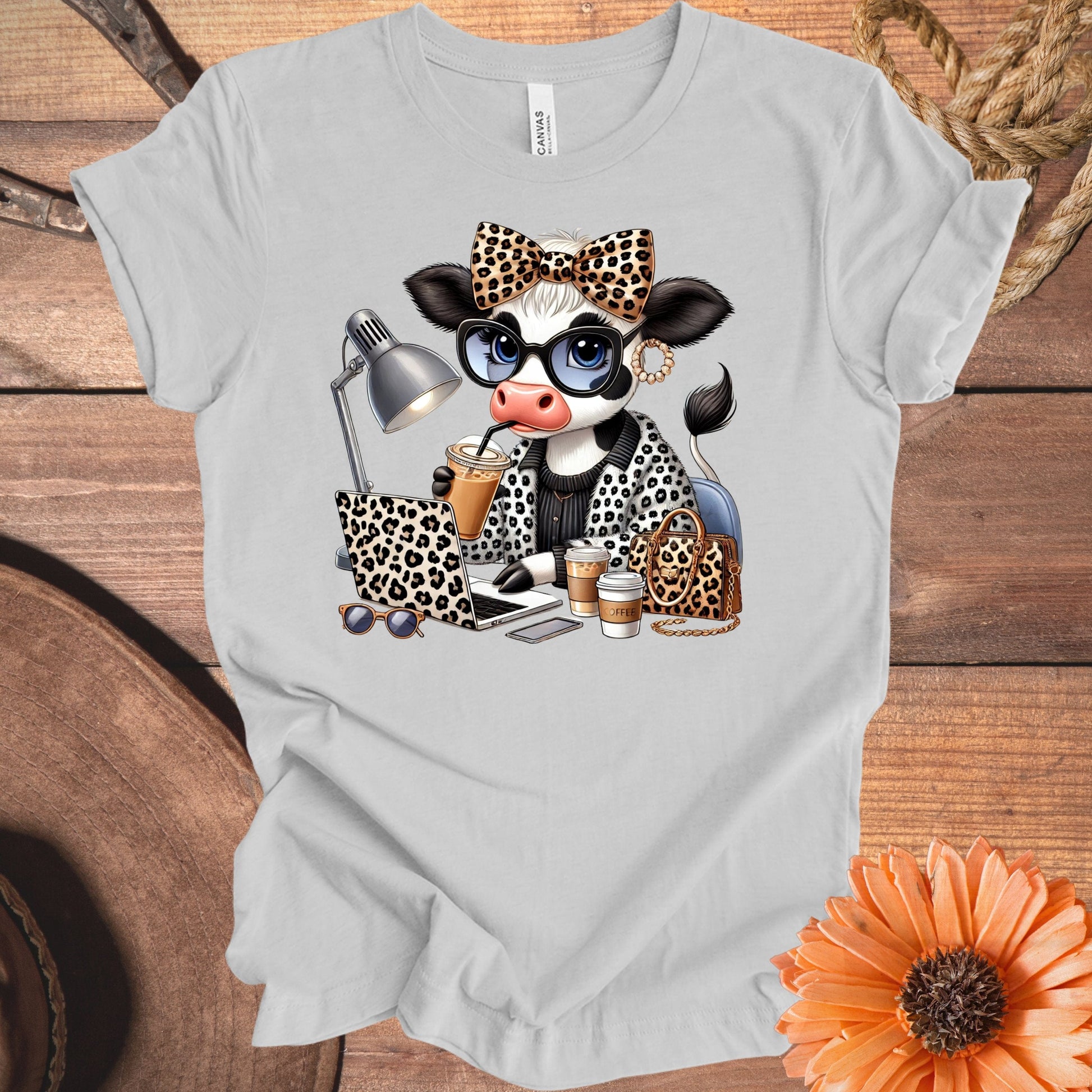 Cow Wearing Glasses Leopard Print Shirt Design product type