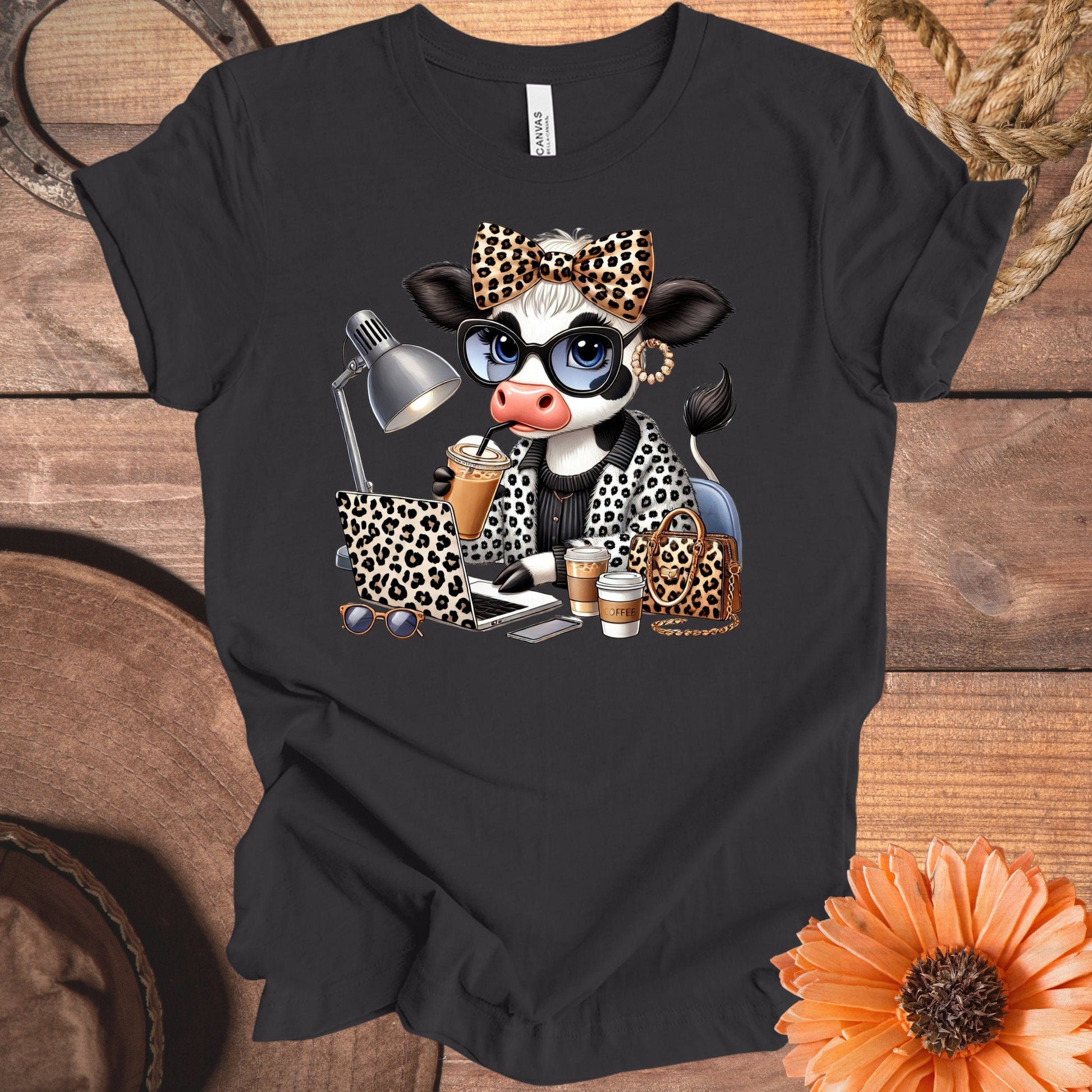 Cute Cow with Leopard Accessories T-shirt product type