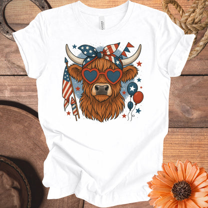 Patriotic Highland Cow T-Shirt Festive Graphic product type