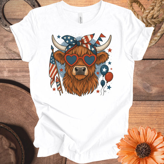 Patriotic Highland Cow T-Shirt Festive Graphic product type