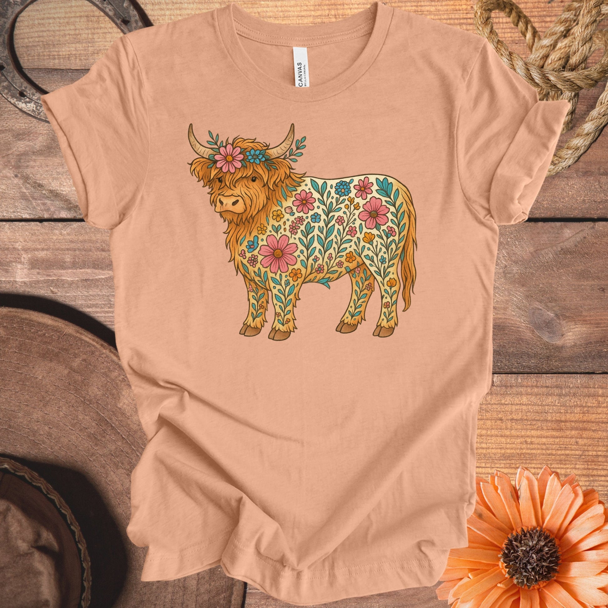 Cute Floral Highland Cow Graphic Tee product