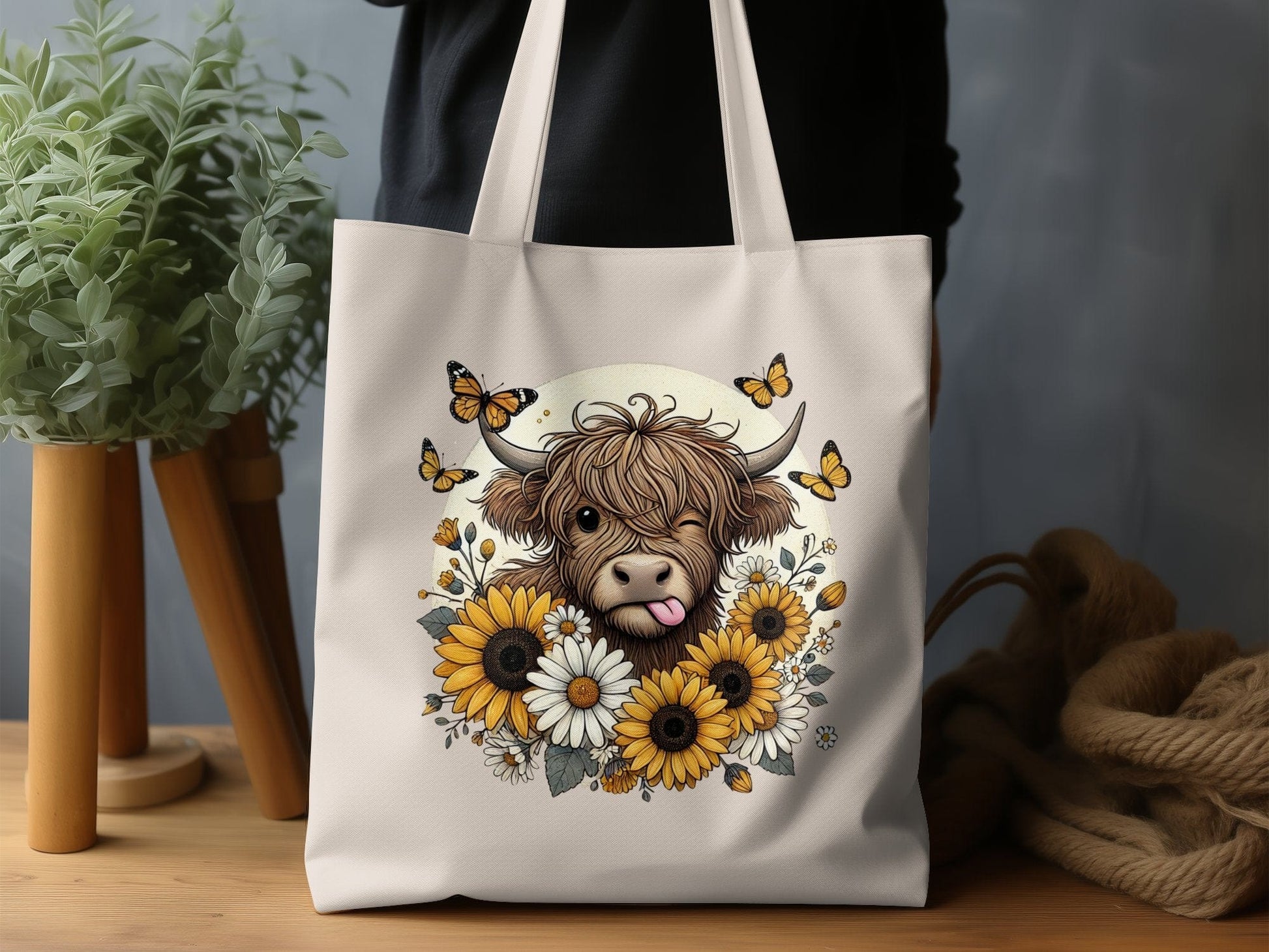 Cute Highland Cow with Sunflowers and Butterflies product type