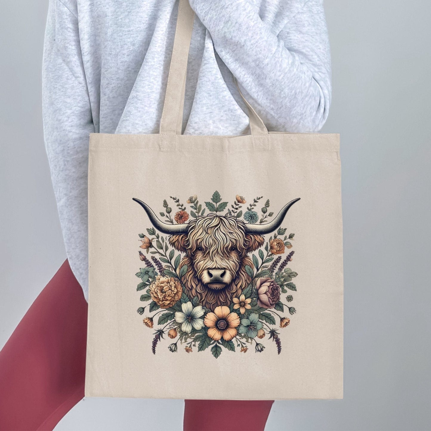 Stylish Canvas Tote Bag with Bull Floral Design product type