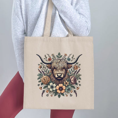 Stylish Canvas Tote Bag with Bull Floral Design product type