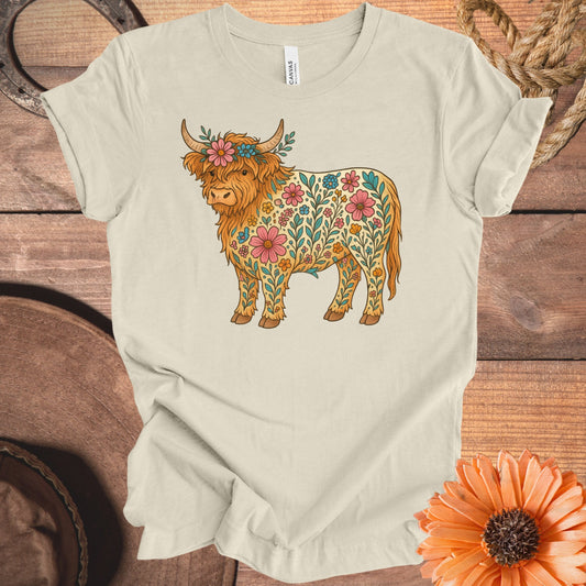 Floral Highland Cow Graphic Design T-shirt product