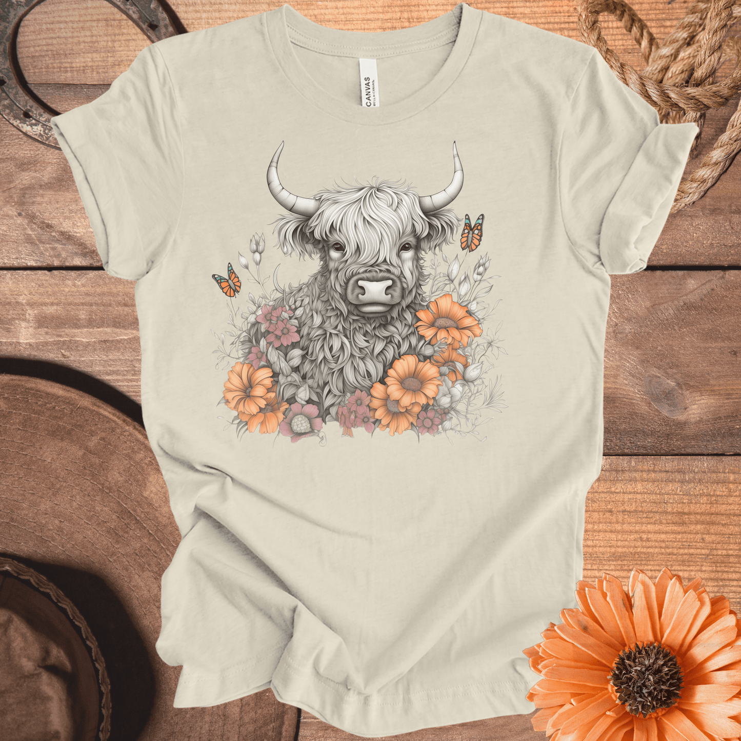 Field of Flowers Highland Cow Tee