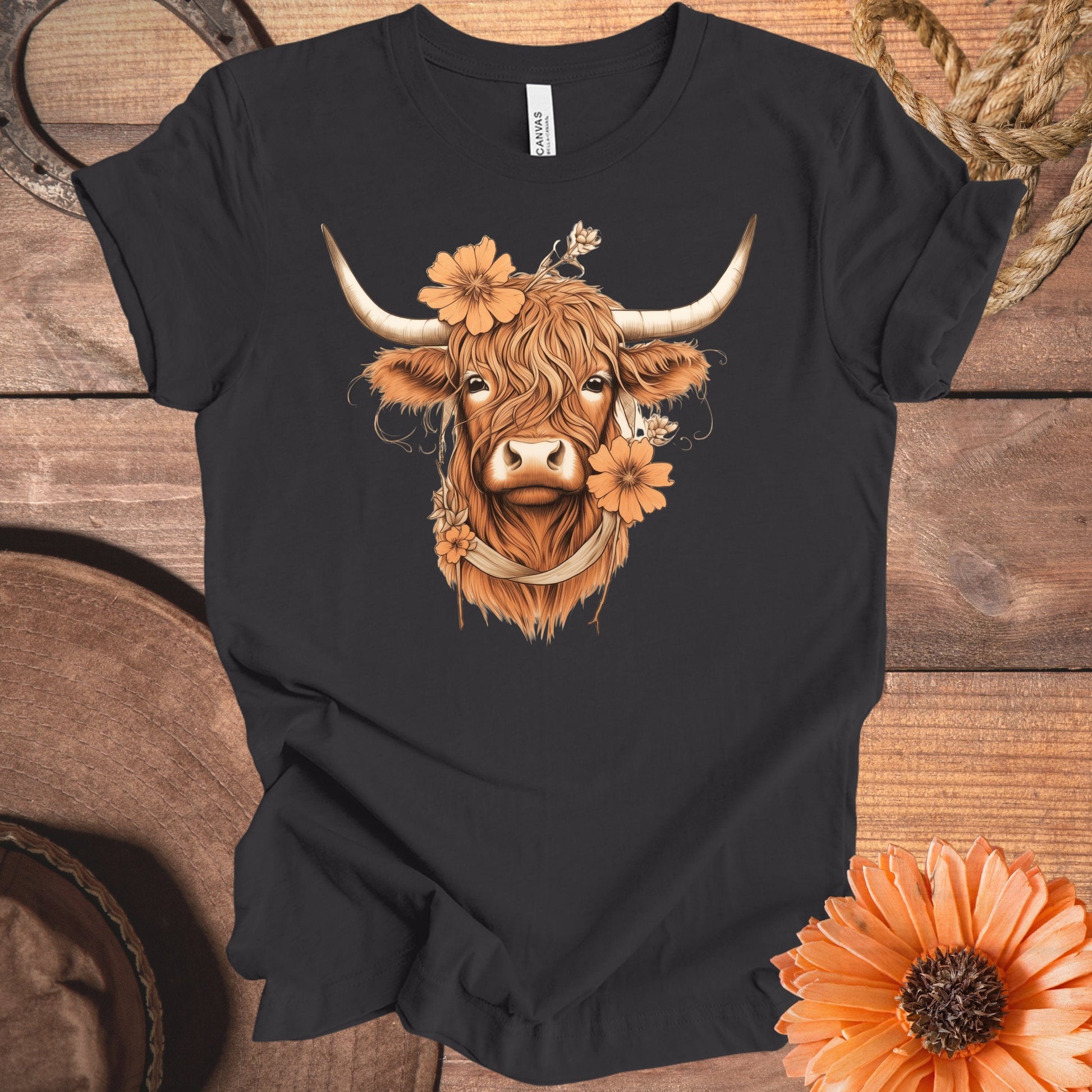Highland Cow with Flowers Graphic T-Shirt product