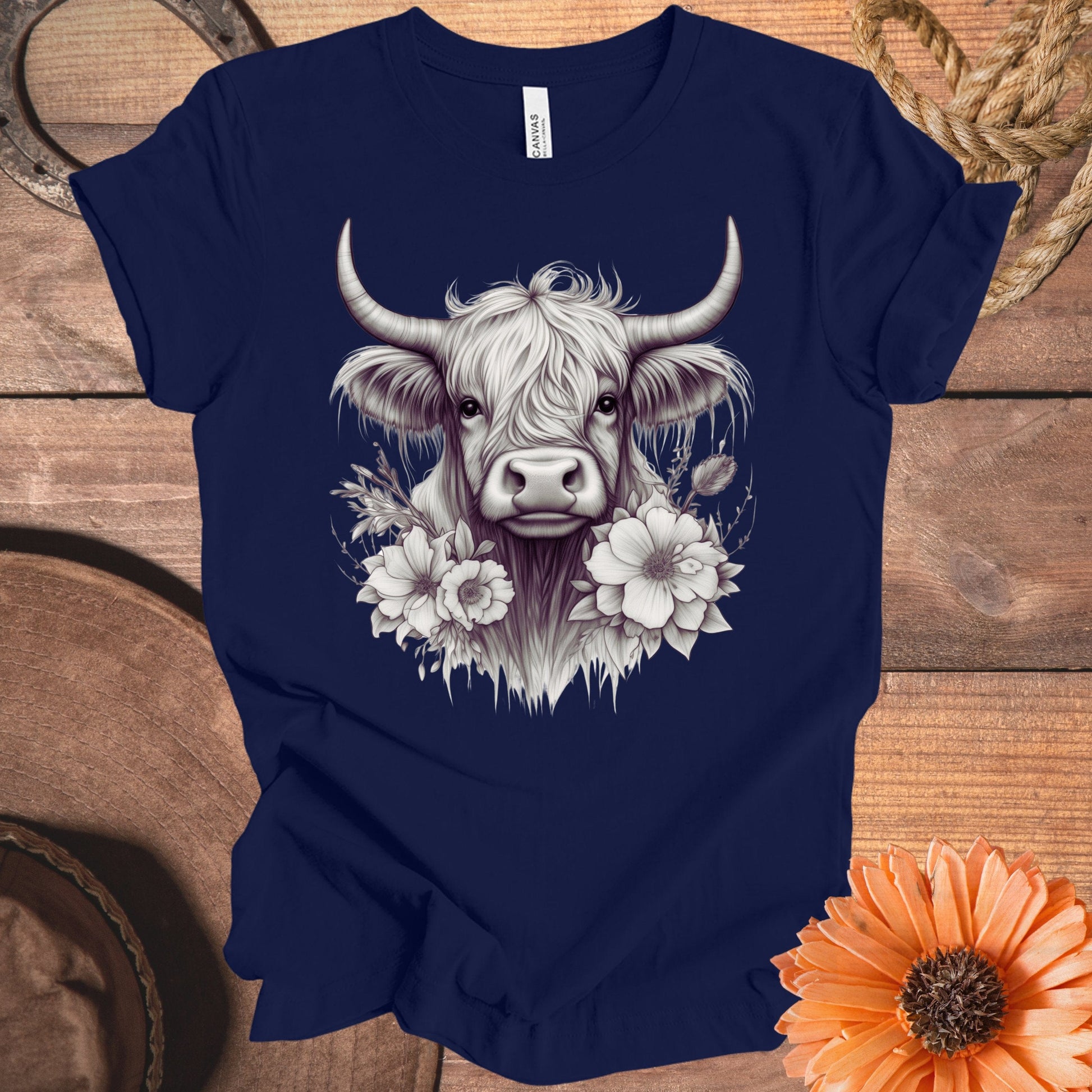 Highland Cow with Floral Design Graphic T-Shirt product type