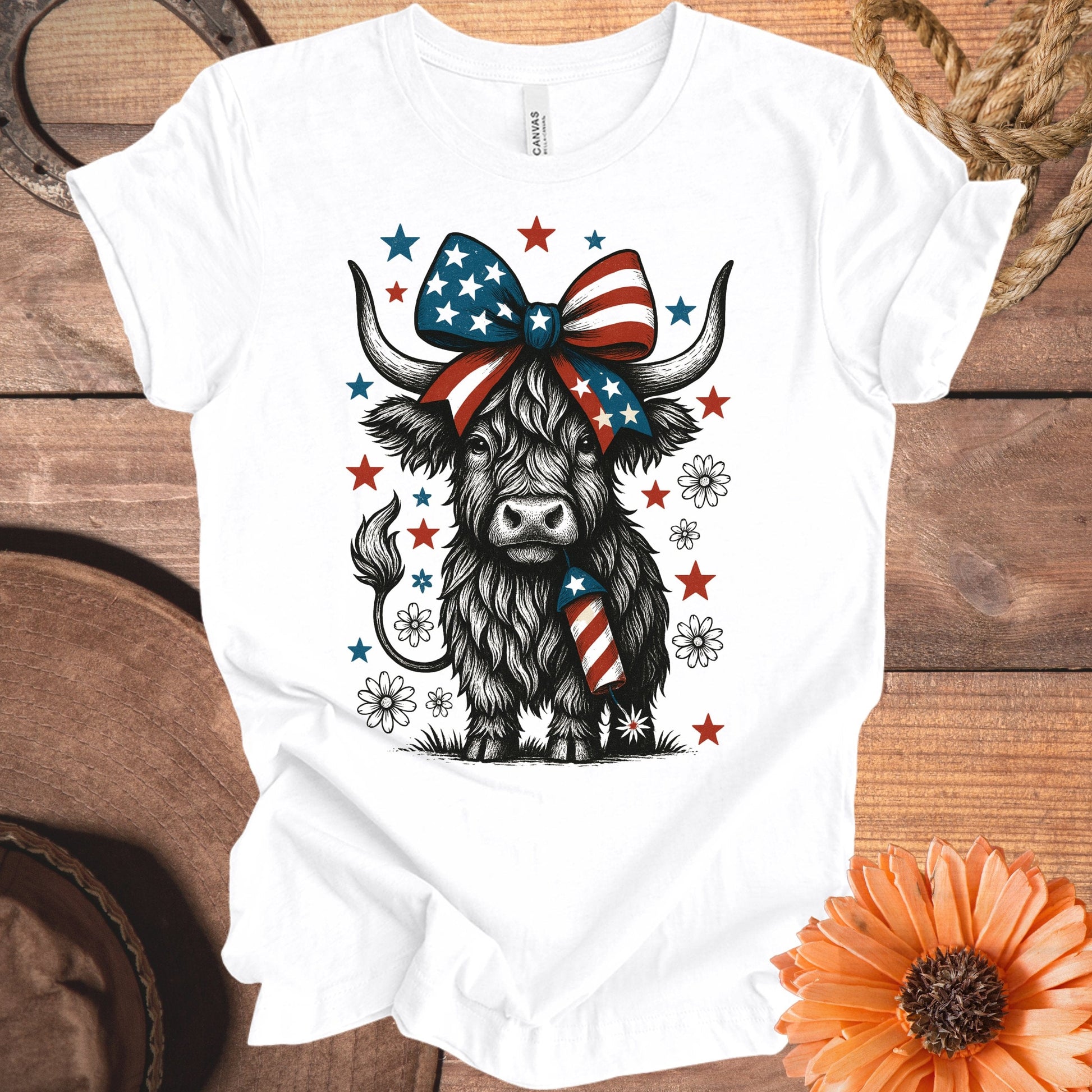 Adorable Patriotic Highland Cow Graphic Tee product