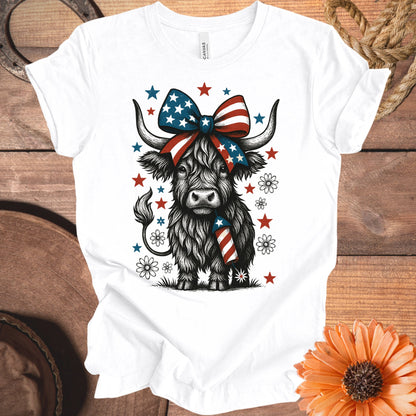 Adorable Patriotic Highland Cow Graphic Tee product