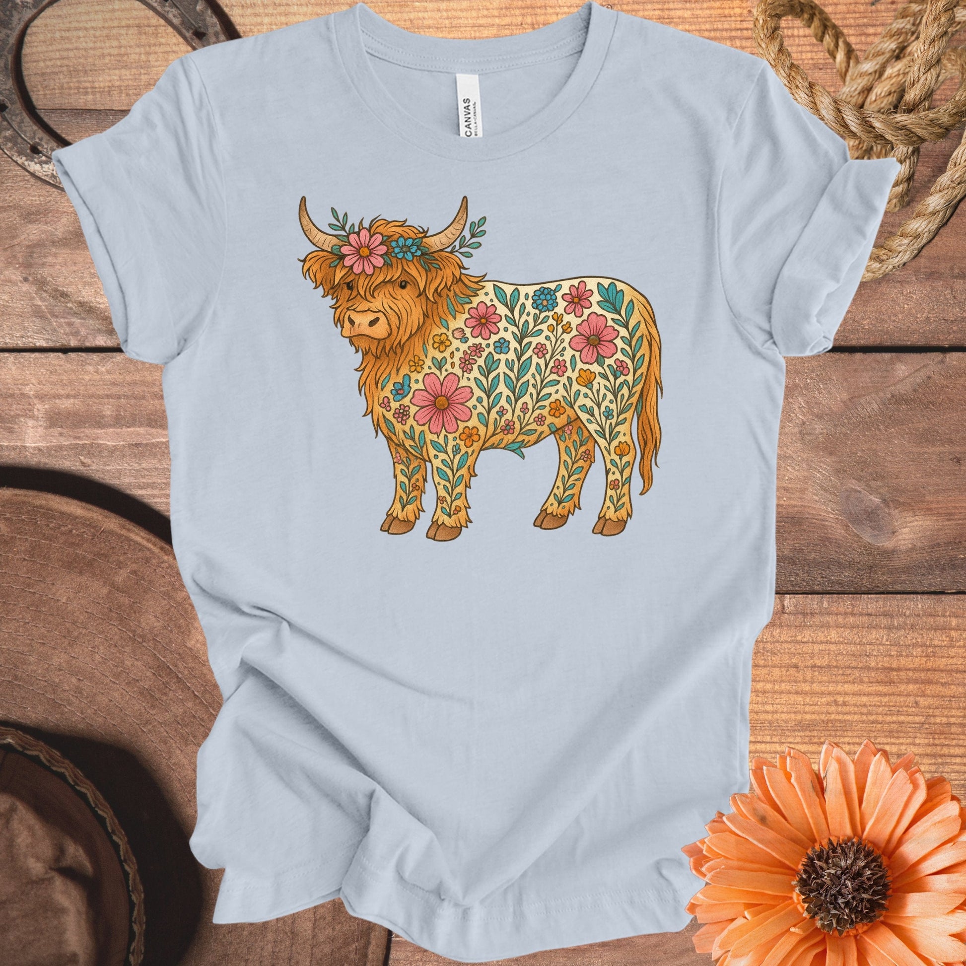 Floral Patterned Highland Cow T-Shirt product type