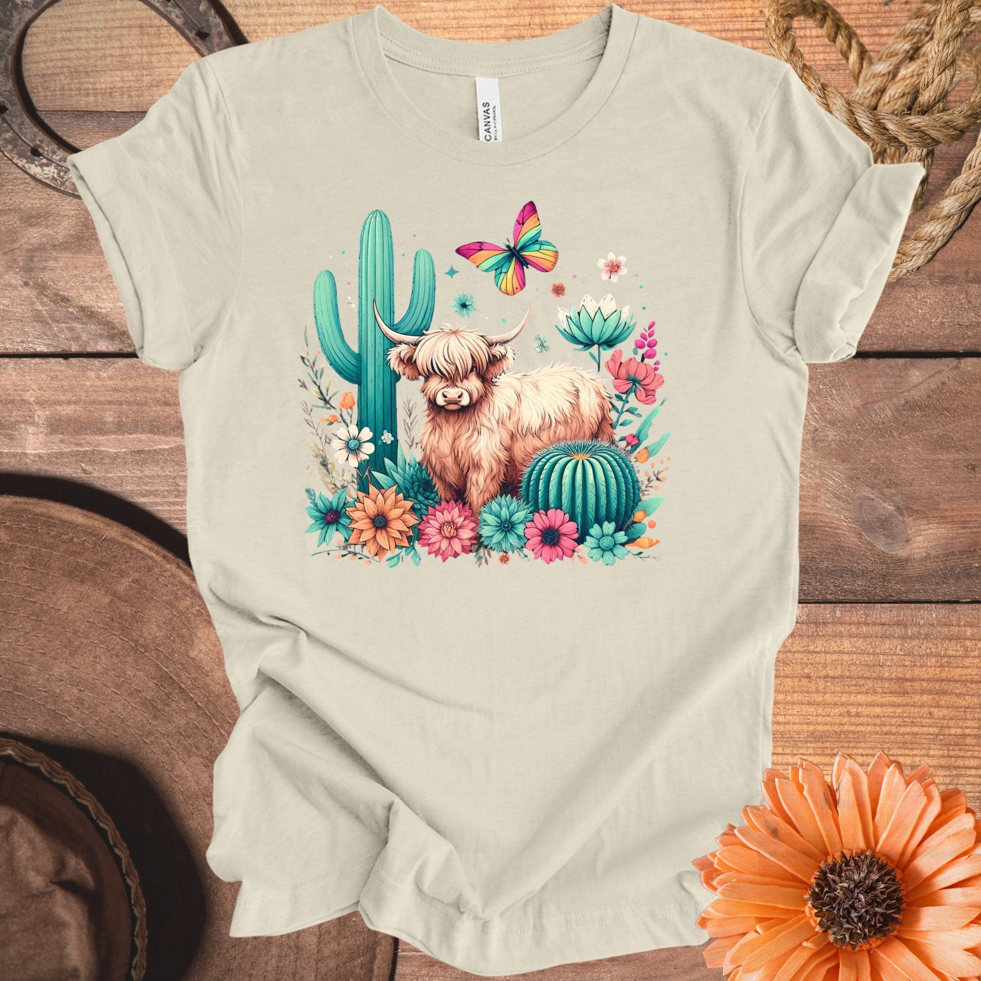 Highland Cow and Cactus Graphic T-shirt product