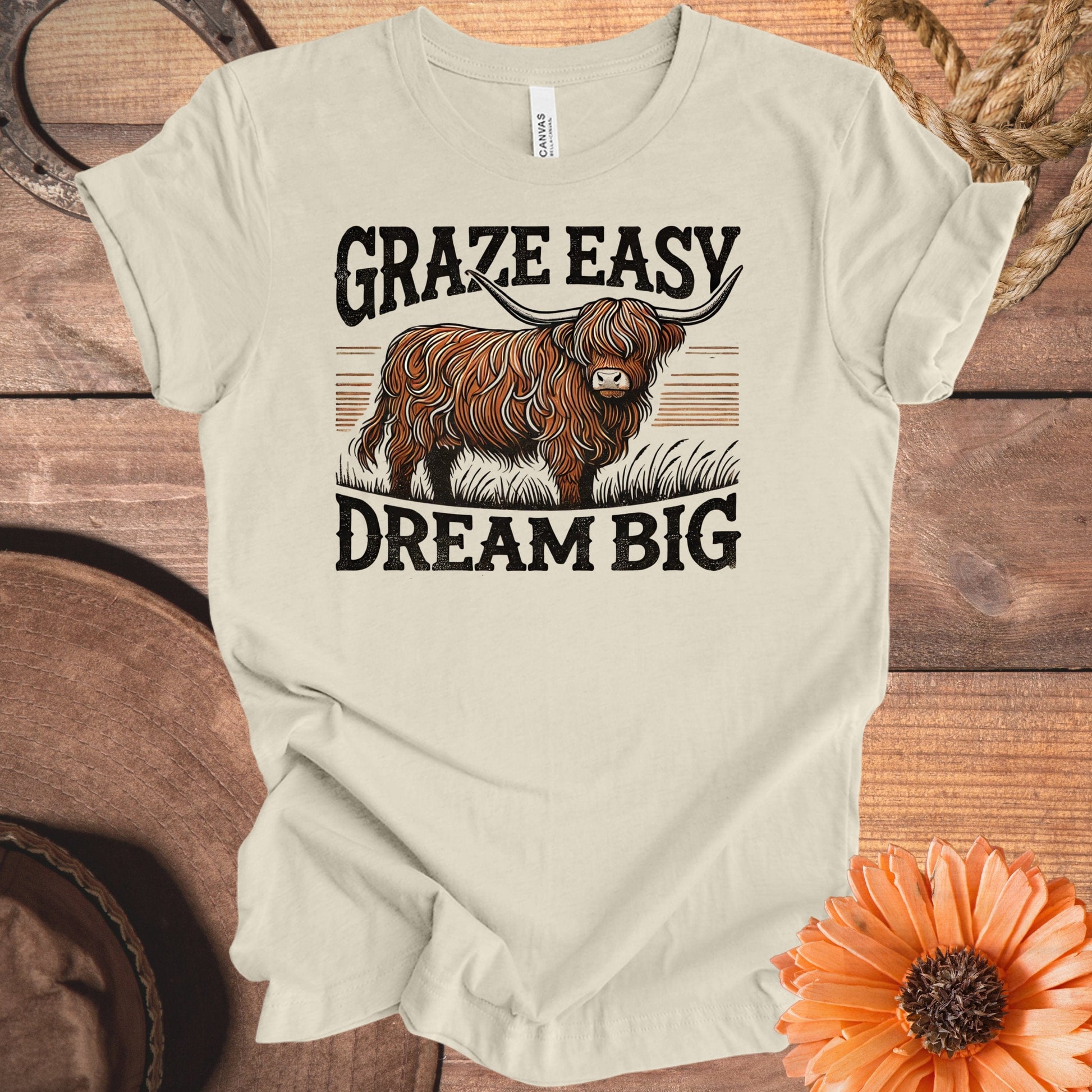 Graze Easy Dream Big Highland Cow Graphic Tee product