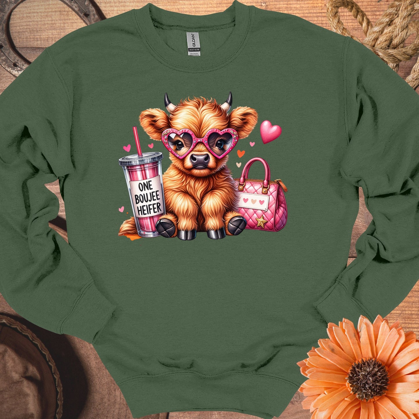 Cute Cow With Accessories on Green Sweatshirt product