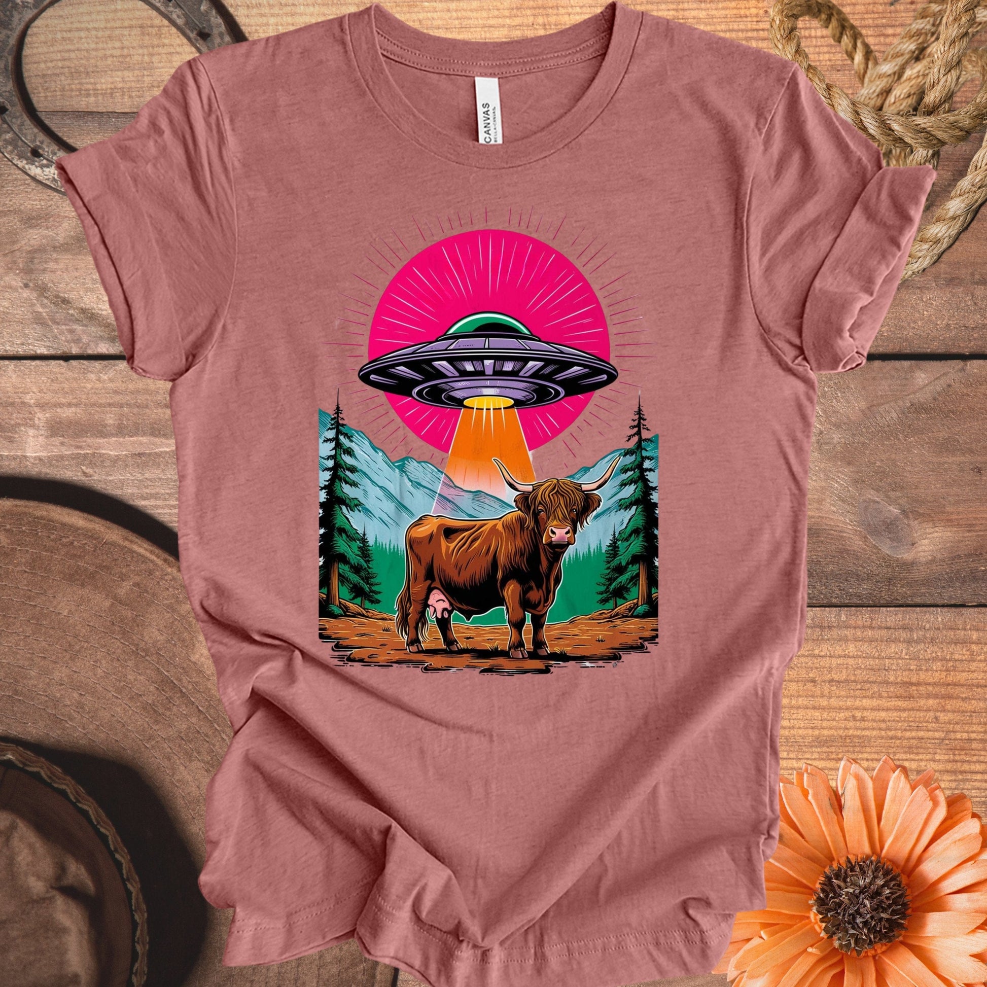 UFO Highland Cow Graphic Tee Shirt product