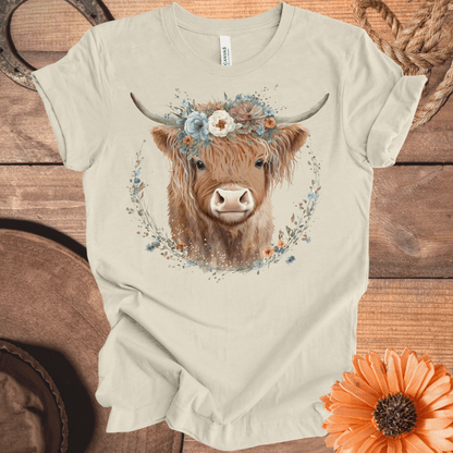 Highland Cow Watercolor Floral Crown Tee