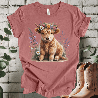 Floral Baby Highland Cow T-Shirt