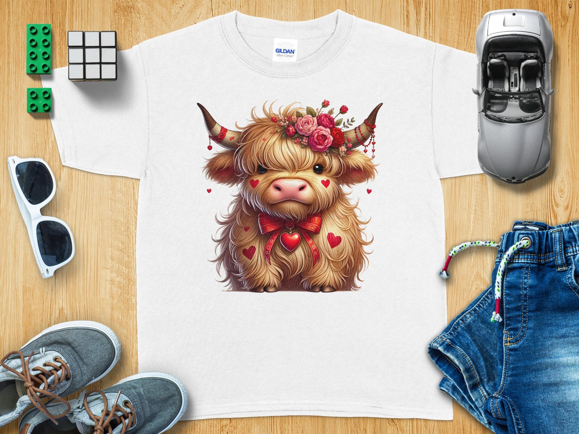 Adorable Highland Cow With Rose Decor T-shirt product