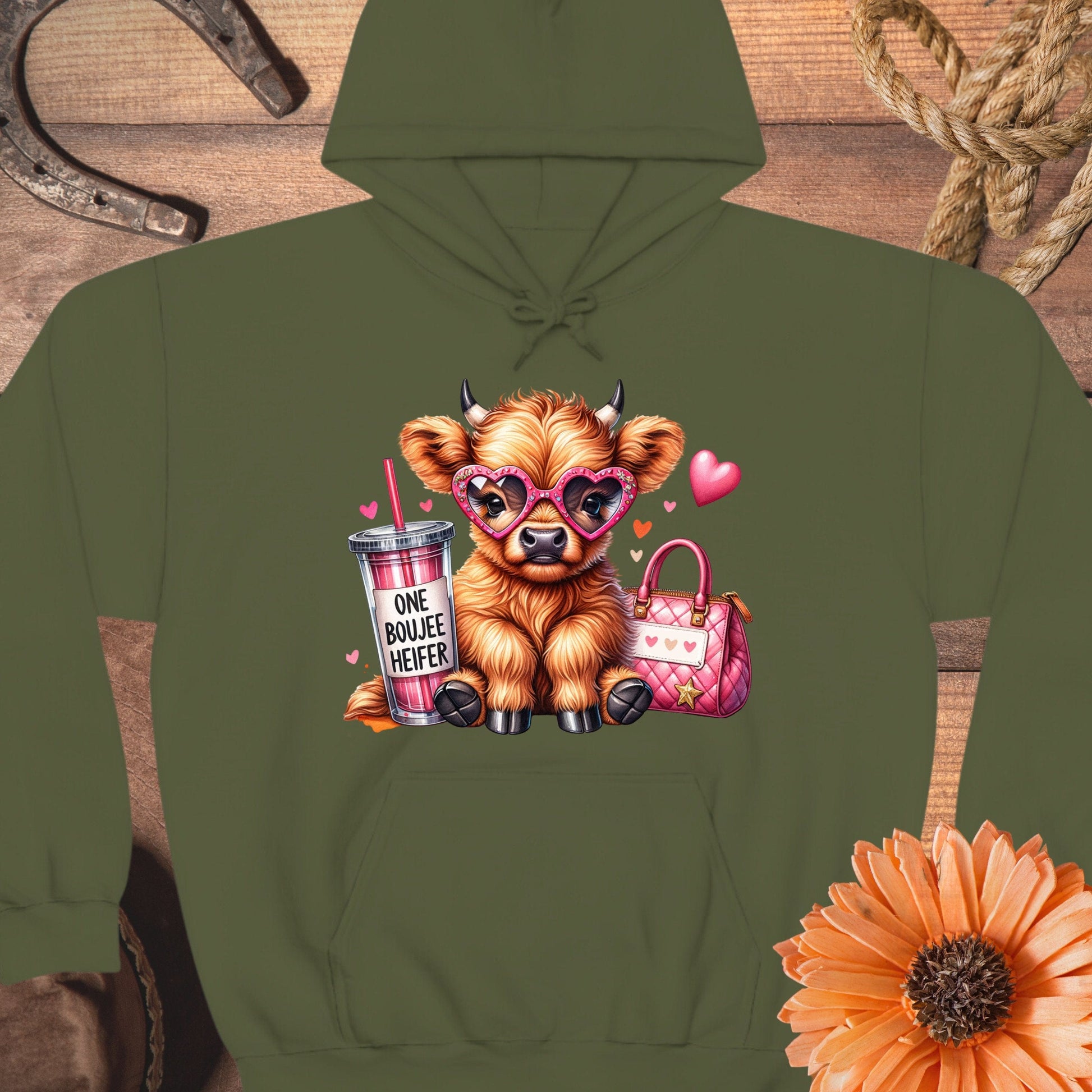 Cute Highland Cow Hoodie One Boujee Heifer product type