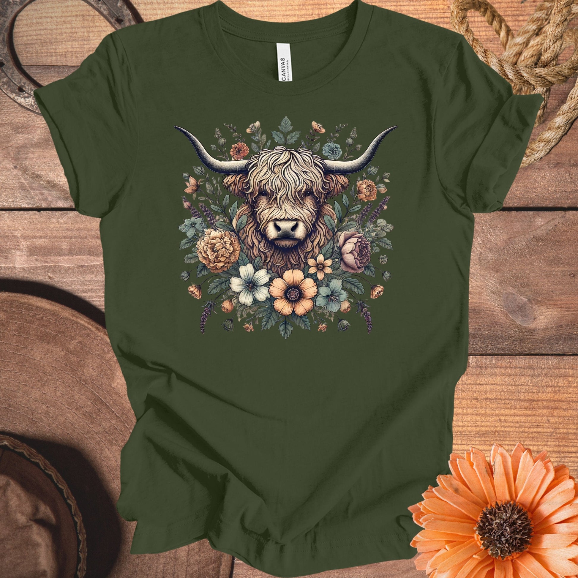 Highland Cow Floral Graphic Tee Shirt product