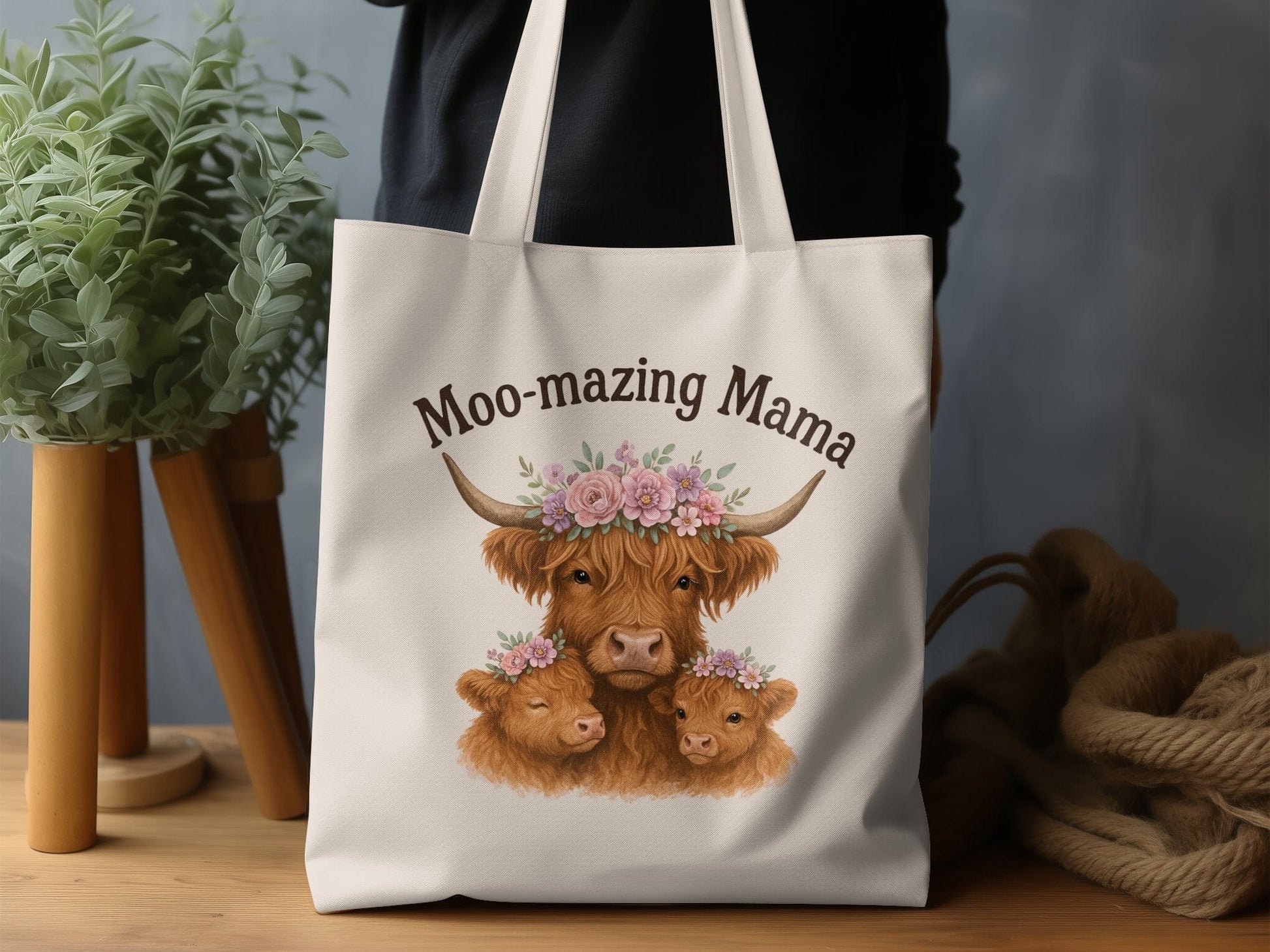 Moo-mazing Mama Highland Cow Design Tote Bag product