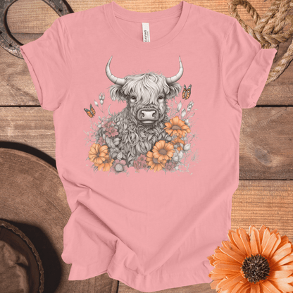 Field of Flowers Highland Cow Tee