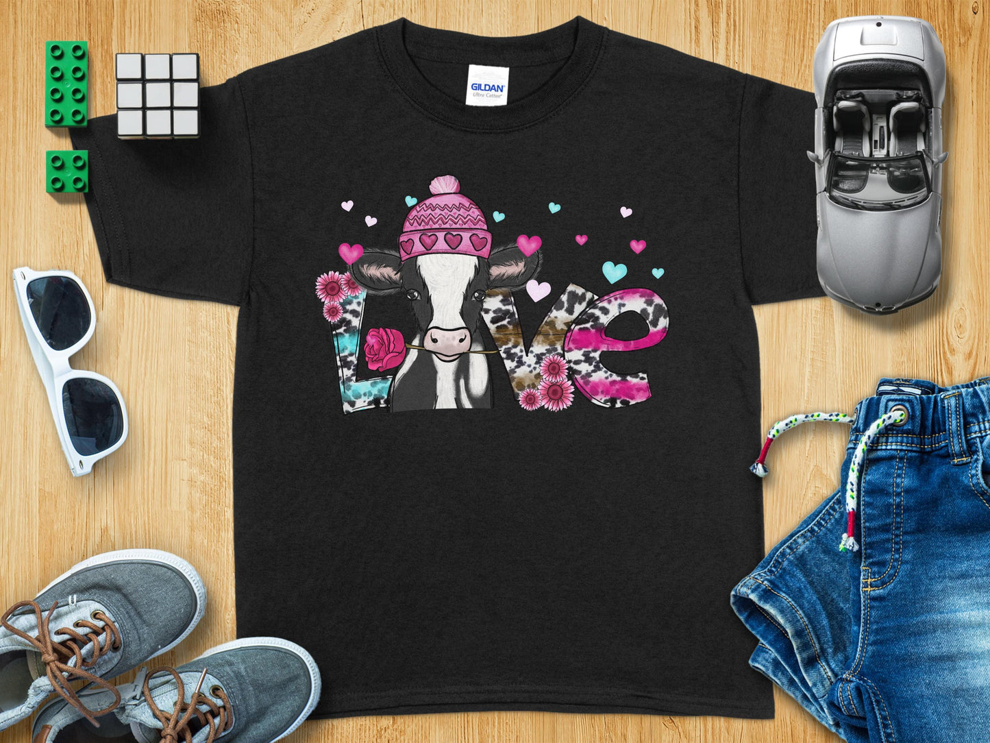 Adorable Love Cow Design Graphic T-Shirt product