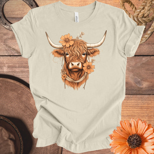 Cute Highland Cow with Flowers Graphic Tee product