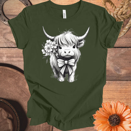 Adorable Highland Cow With Flowers Graphic Tee product
