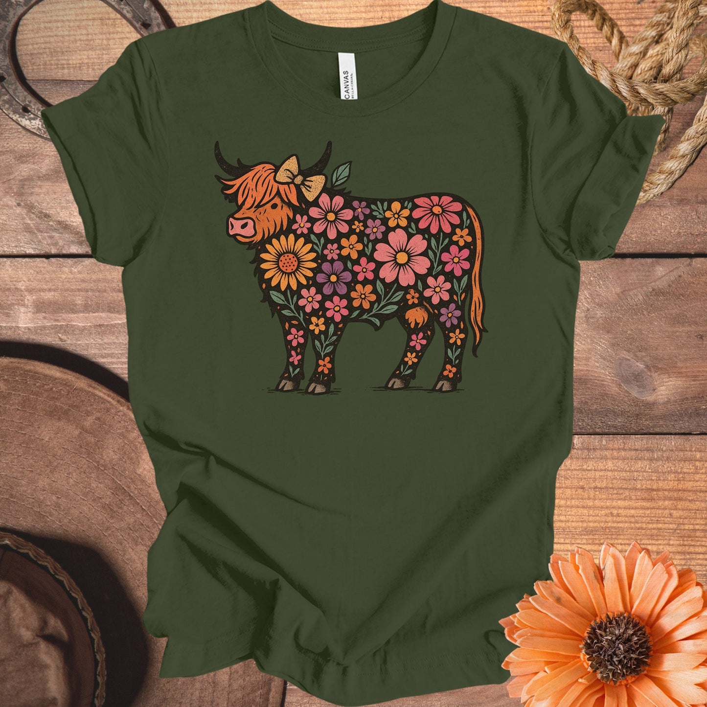 Floral Highland Cow Graphic Tee Shirt product type