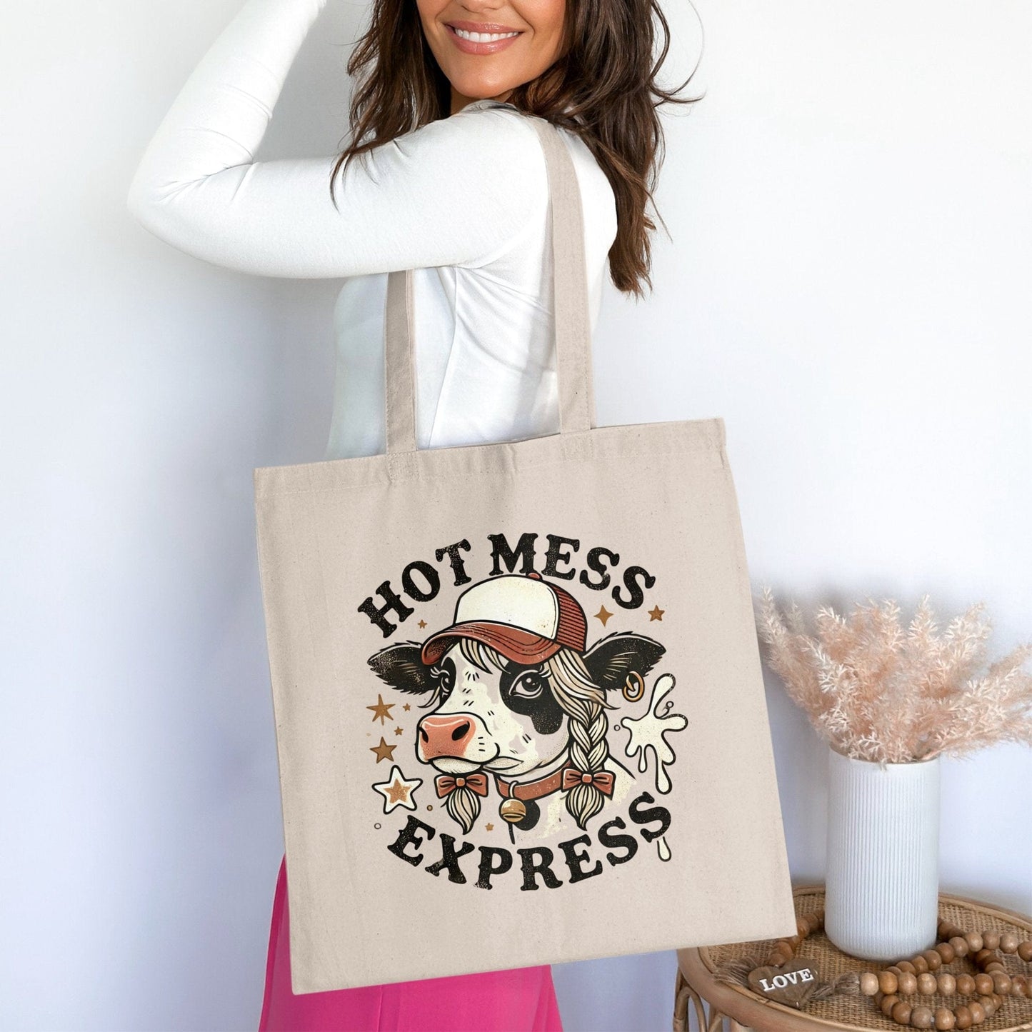 Hot Mess Express Tote Bag with Fun Cow Design product type