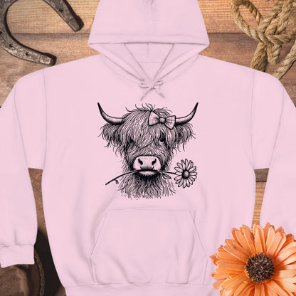 Adorable Highland Cow with Daisy Graphic Hoodie product