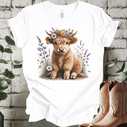 Floral Baby Highland Cow T-Shirt