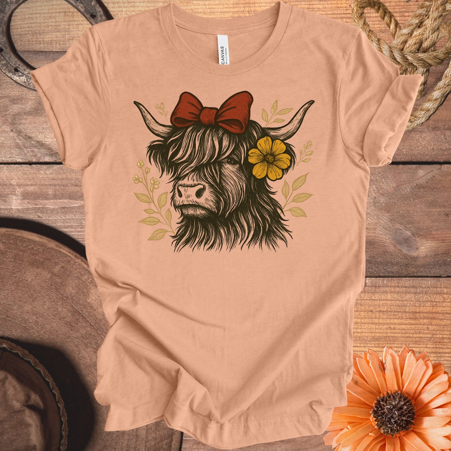 Highland Cow Floral Bow Graphic Women's T-shirt product type
