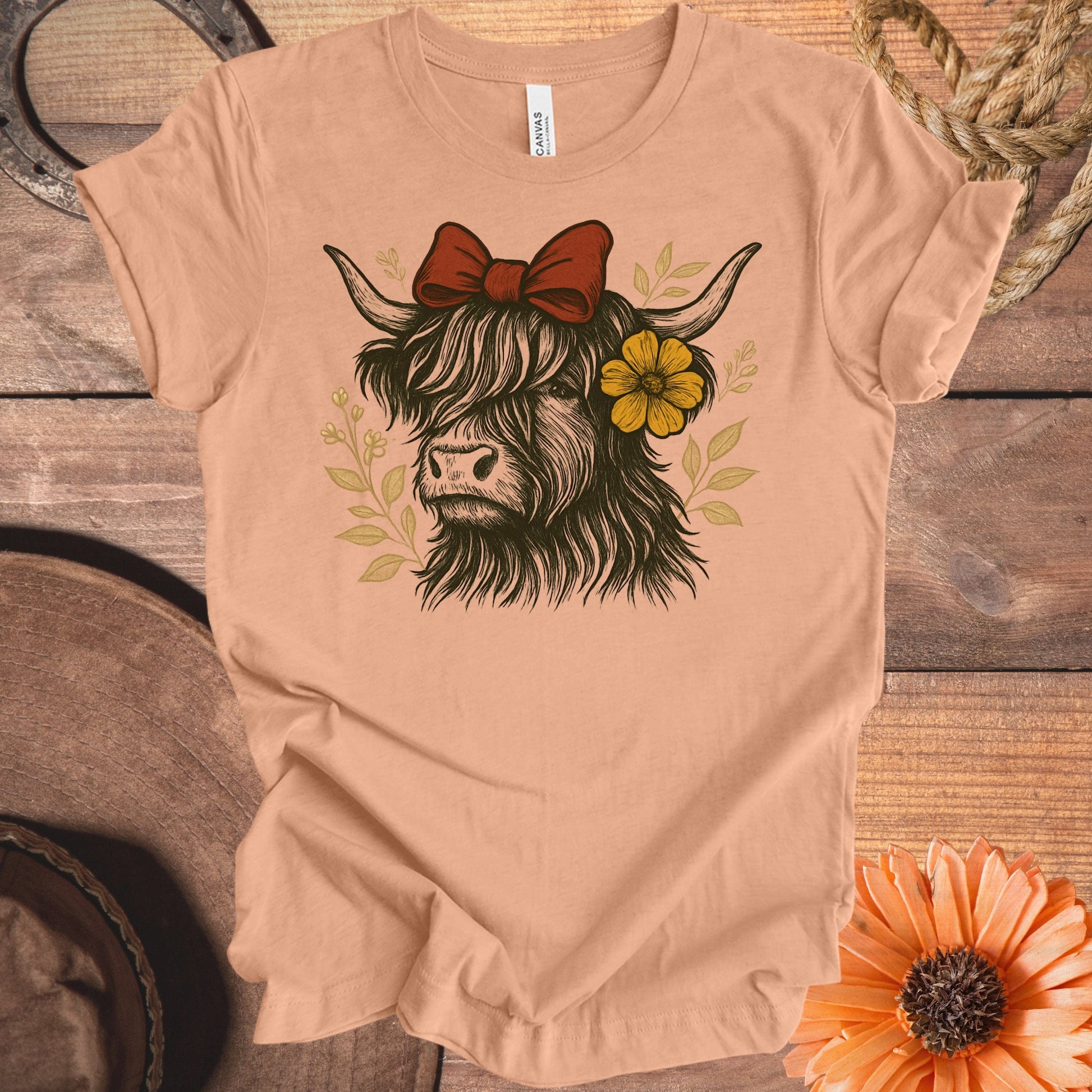 Highland Cow Floral Bow Graphic Women's T-shirt product type