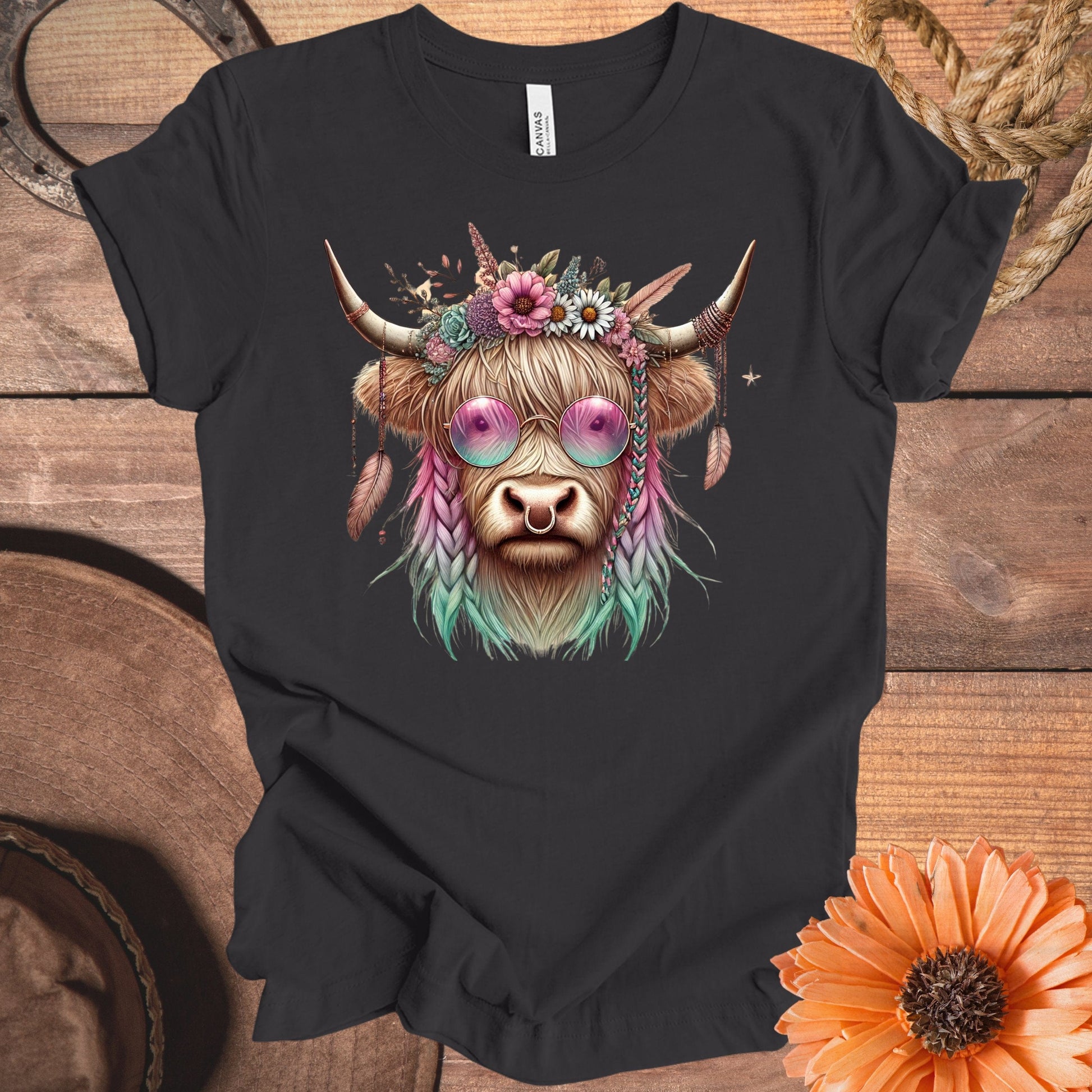 Cool Highland Cow with Flower Crown T-shirt product