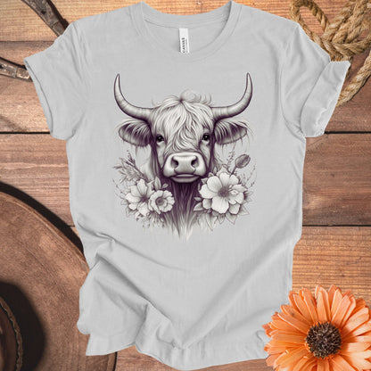 Highland Cow with Floral Accents T-shirt product type