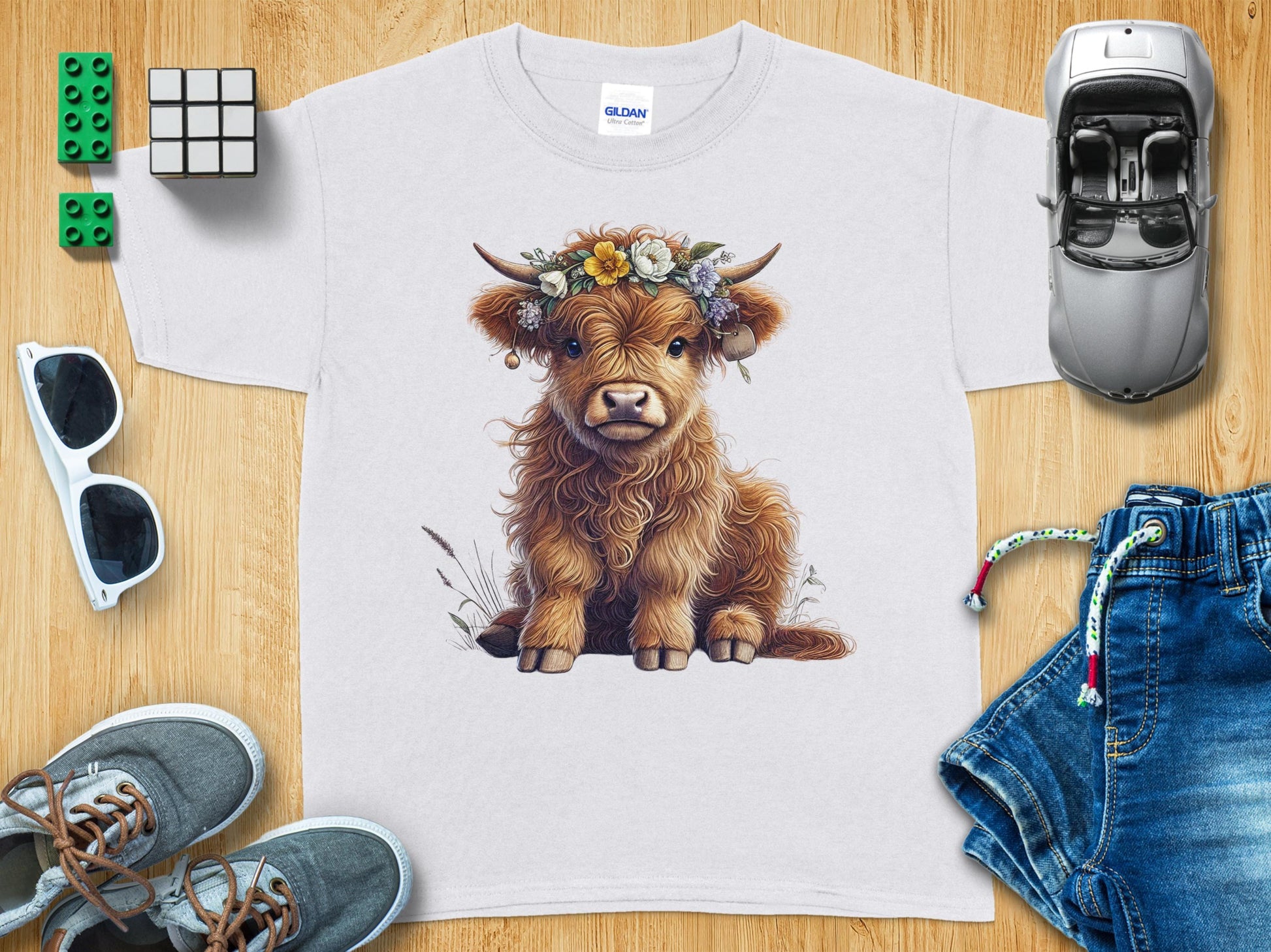 Cute Highland Cow Flower Crown Artwork T shirt product