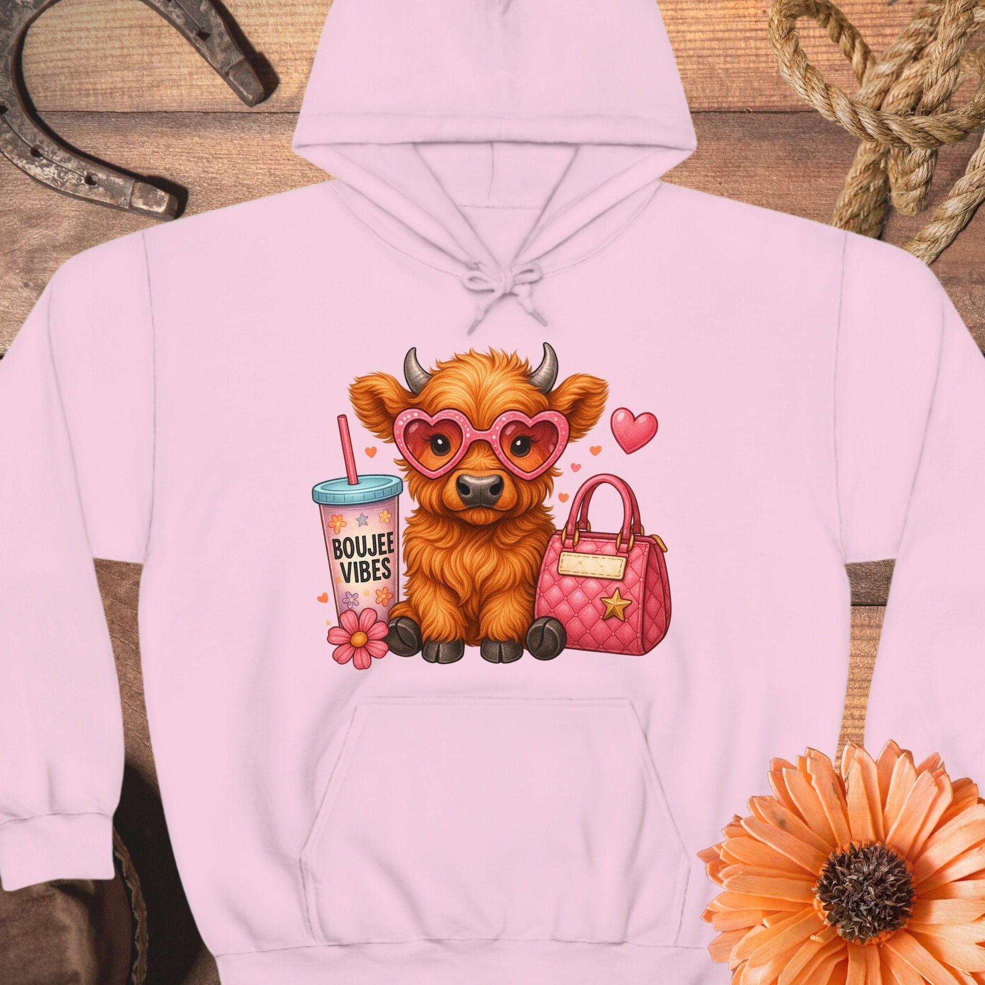 Boujee Vibes Cute Highland Cow Printed Hoodie product