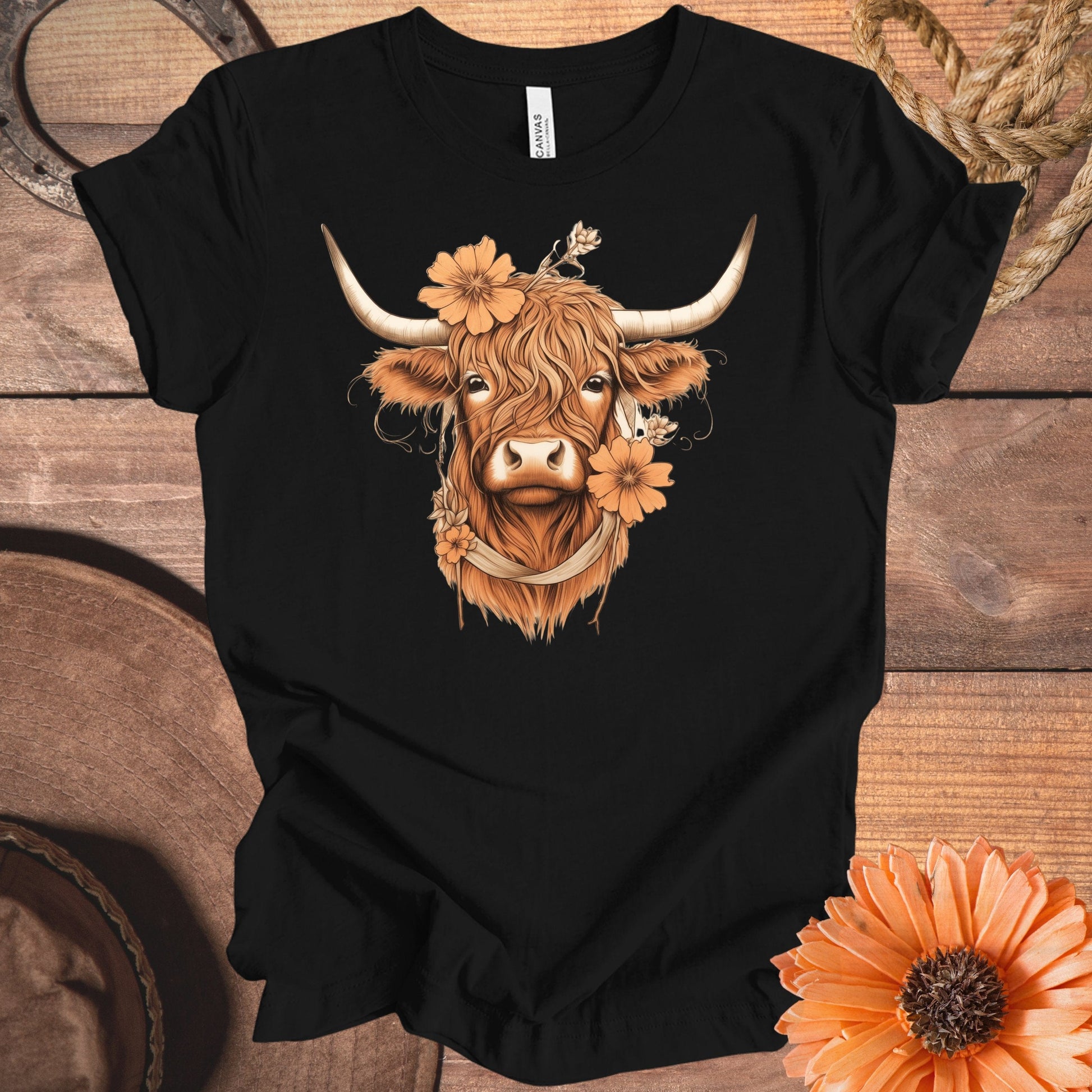 Highland Cow with Floral Accents Graphic Tee product