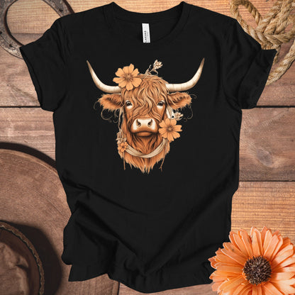 Highland Cow with Floral Accents Graphic Tee product