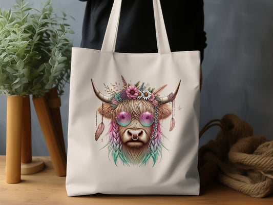 Funky Colorful Highland Cow Design Tote Bag product