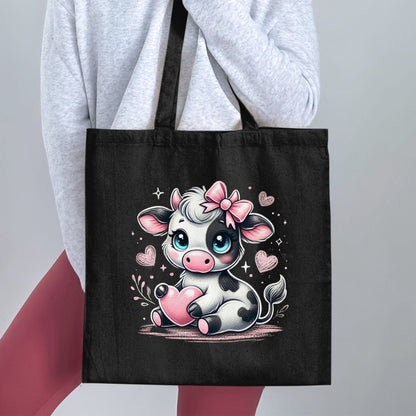 Cute Cartoon Cow with Hearts Tote Bag product type