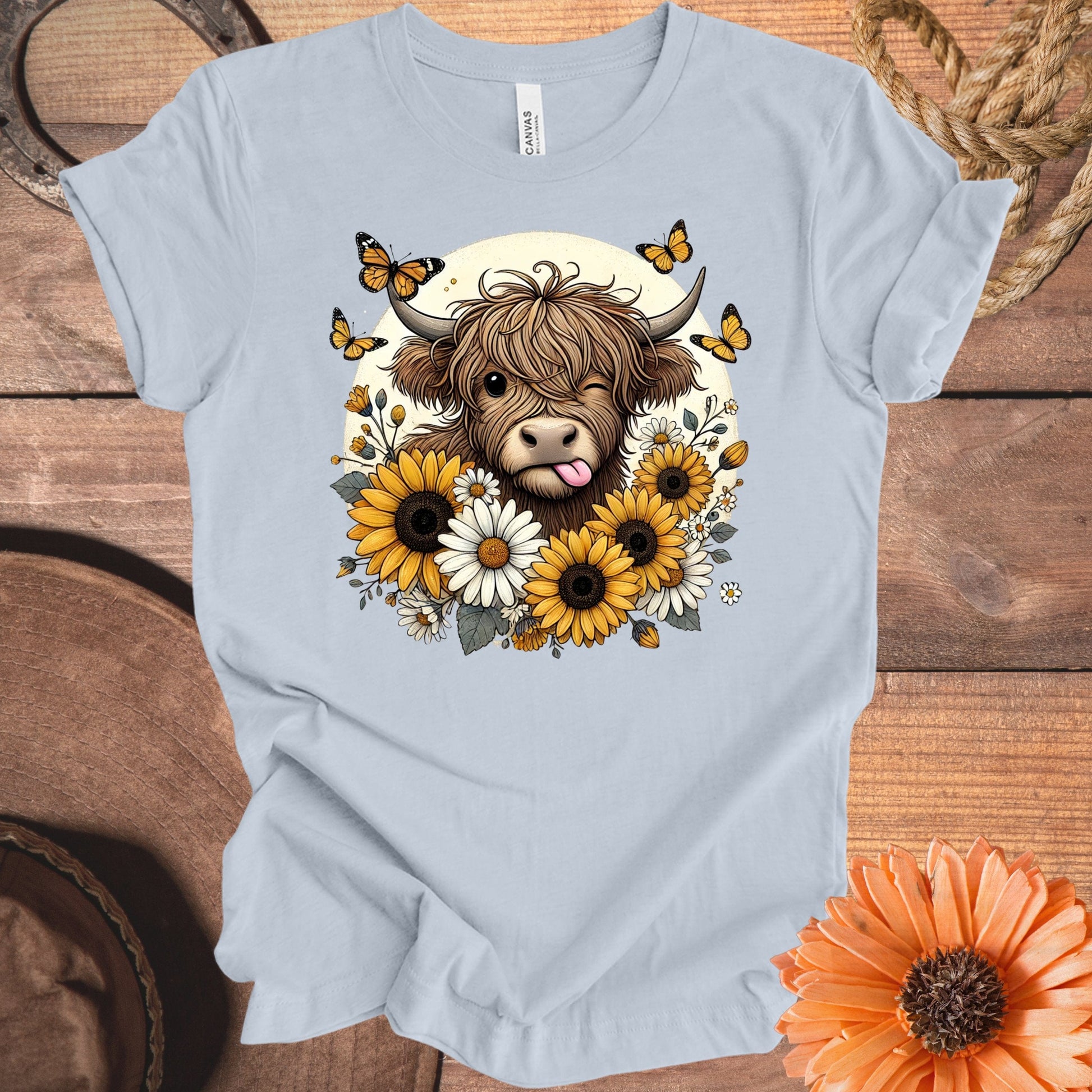 Cute Highland Cow Floral Graphic Tee Shirt product
