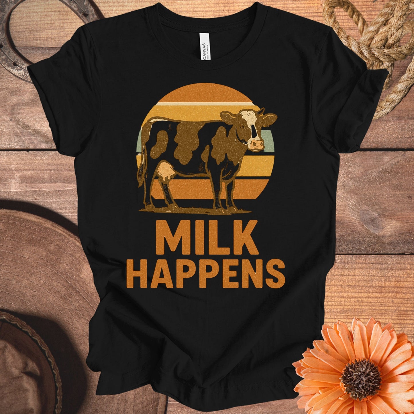 Milk Happens Retro Cow Graphic Shirt product type
