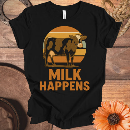 Milk Happens Retro Cow Graphic Shirt product type