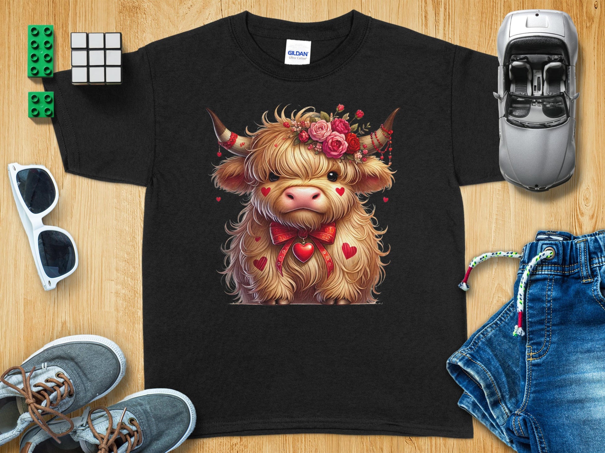 Cute Highland Cow with Flowers T-Shirt product type