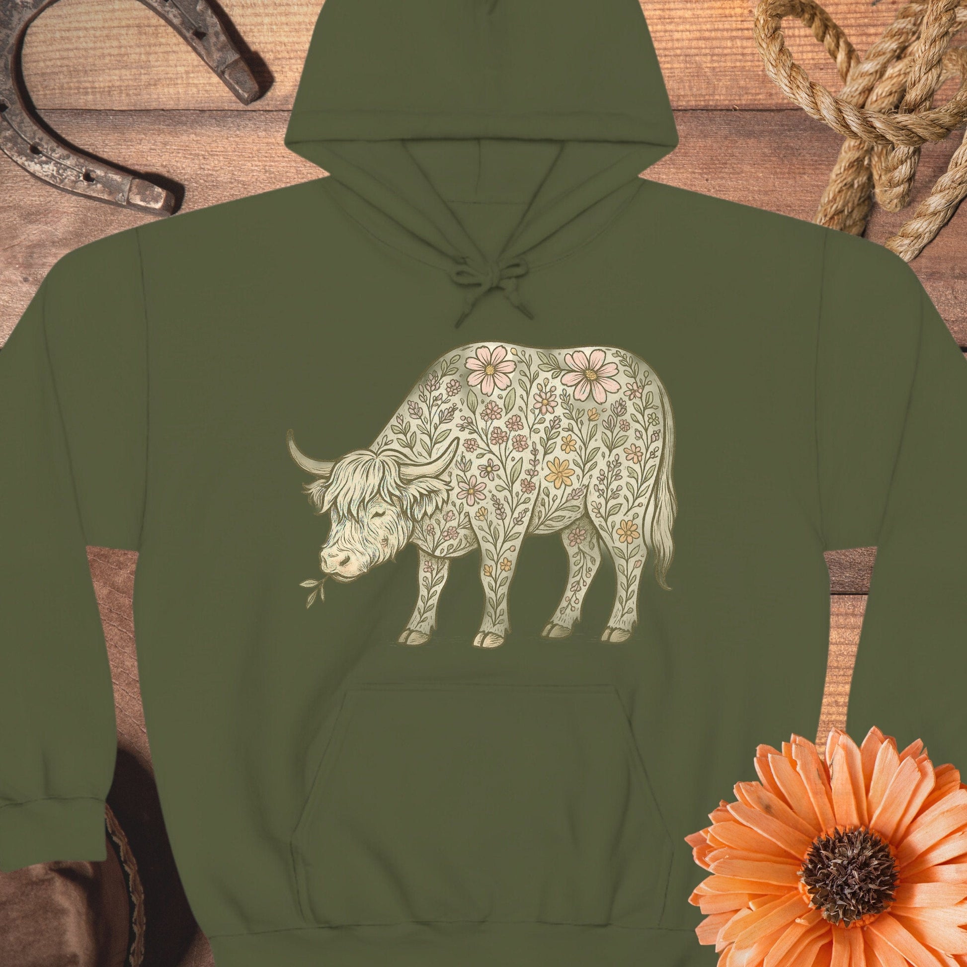 Floral Highland Cow Design Hoodie product