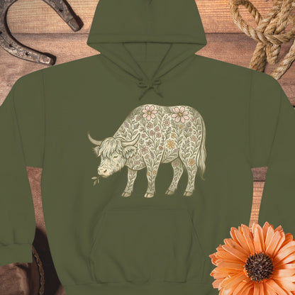 Floral Highland Cow Design Hoodie product